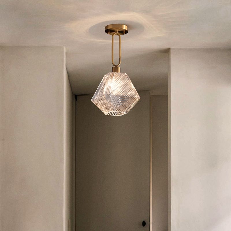 Single Modernism Golden Finish Flush Mount Lighting Unique Glass Ceiling Light