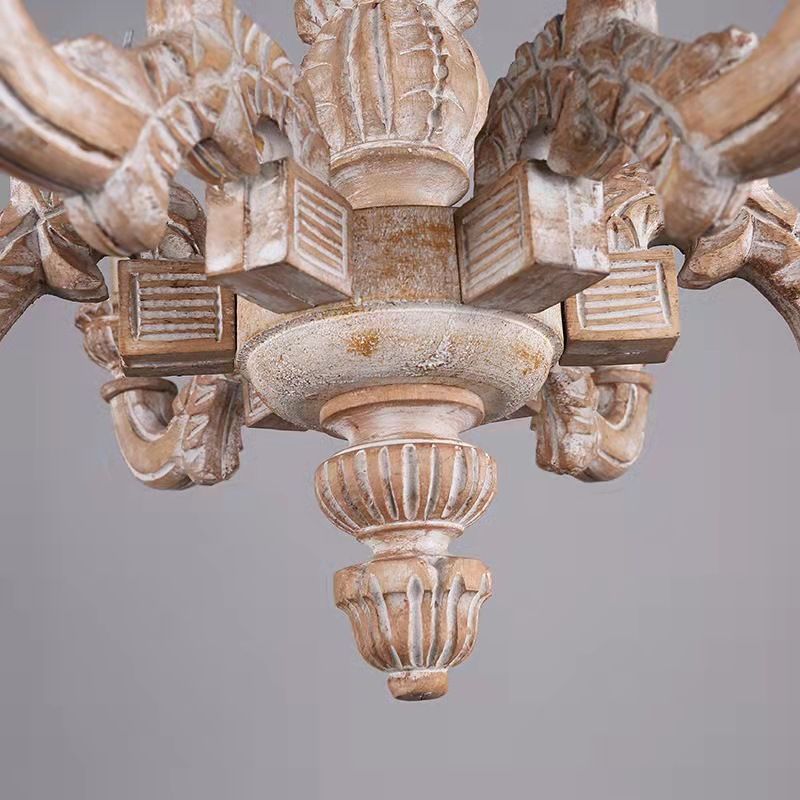 6-Light Faux Candle Chandelier Light Fixture Traditional Distressed White Wooden Suspension Lamp