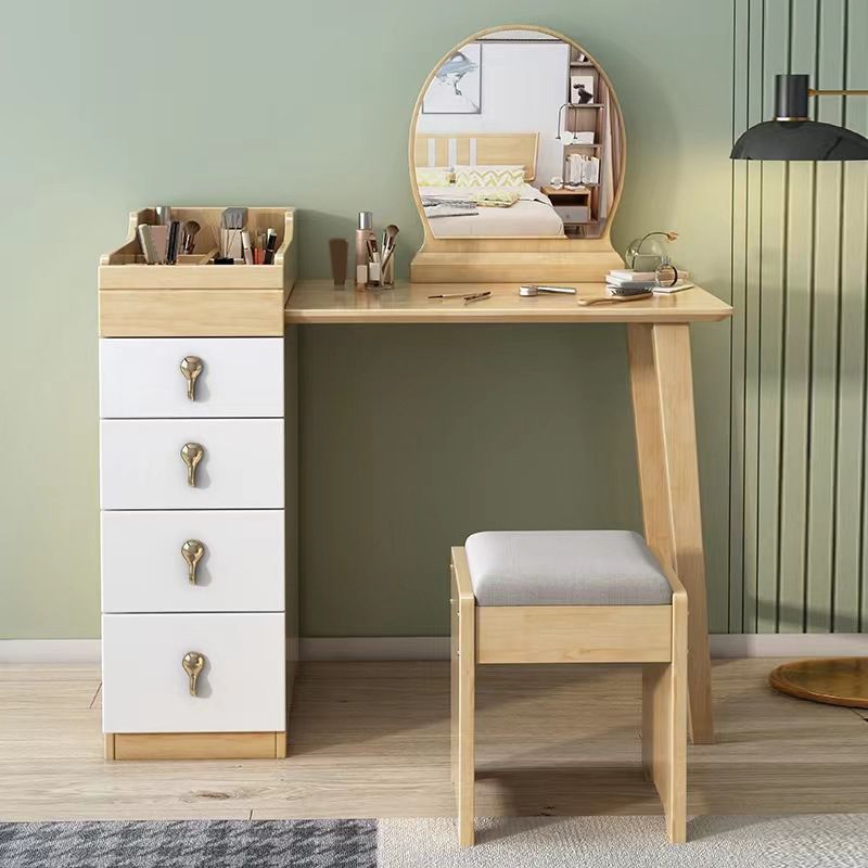 Mirror & 4 Drawers Makeup Vanity Nordic Solid Wood Dressing Table