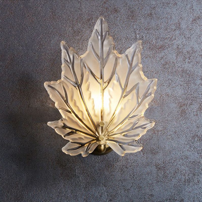 Individual Maple Leaves Wall Sconce Brass Siding Wall Light Sconce in Glass Shade