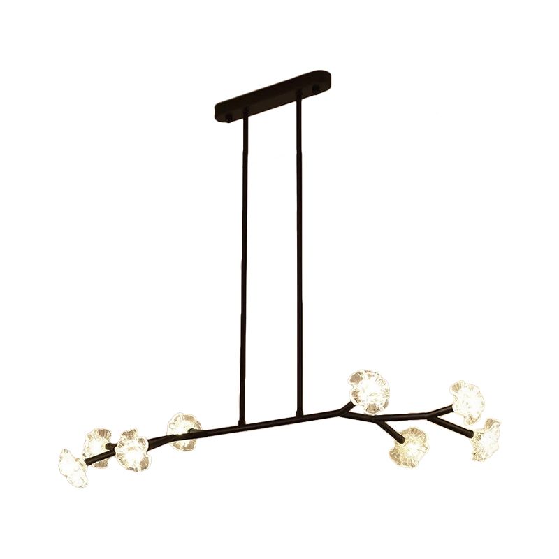 Araña de lámpara lineal radial lámpara de tono floral de cristal transparente para comedor