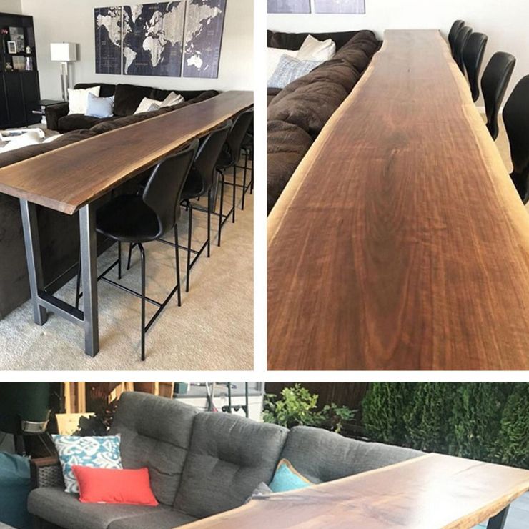 Brown Modern Style Table in Solid Wood and Metal Balcony Bar Table