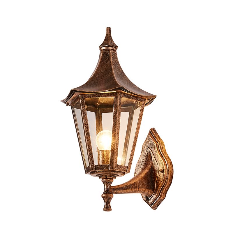 Clear Glass Pavilion Wall Sconce Retro 1 Light Courtyard Wall Lighting Fixture in Bronze