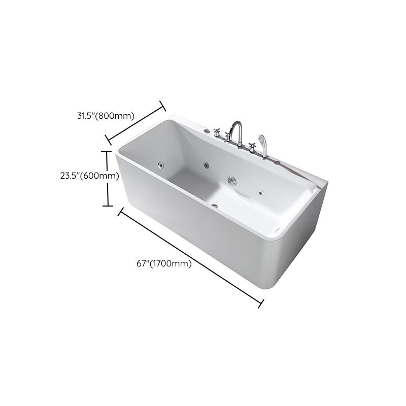 White Acrylic Rectangular Bath Tub Whirlpool Stand Alone Tub with Faucet