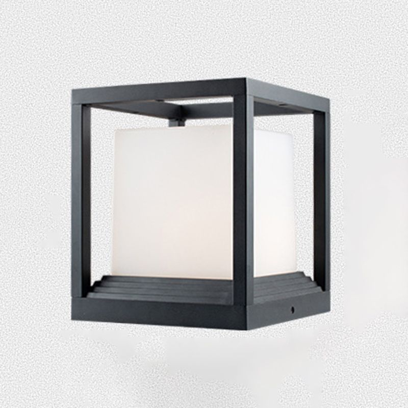 Metal Rectangular Shape Outdoor Lights Modern 1 Light Waterproof Pillar Lamp in Black