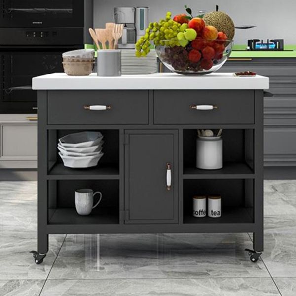Industrial Rolling Kitchen Island Table Stone Kitchen Island, 33.46" High
