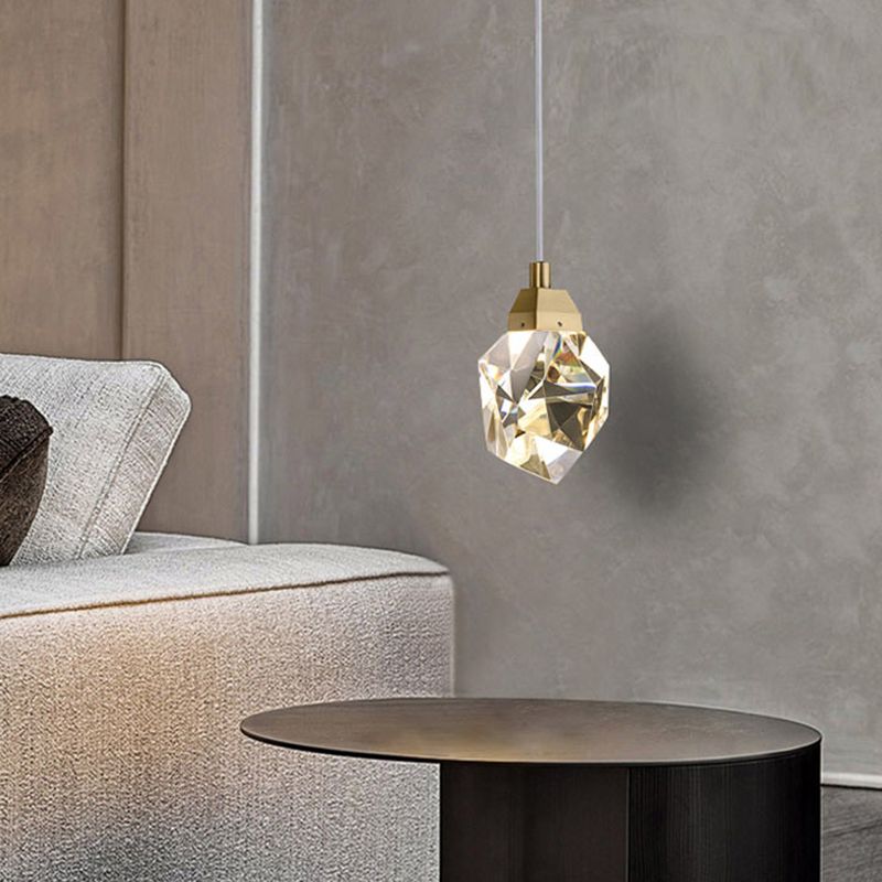 Crystal Stone Shaped LED Hanging Lamp Simple 1-Light Clear Pendant Light for Dining Room