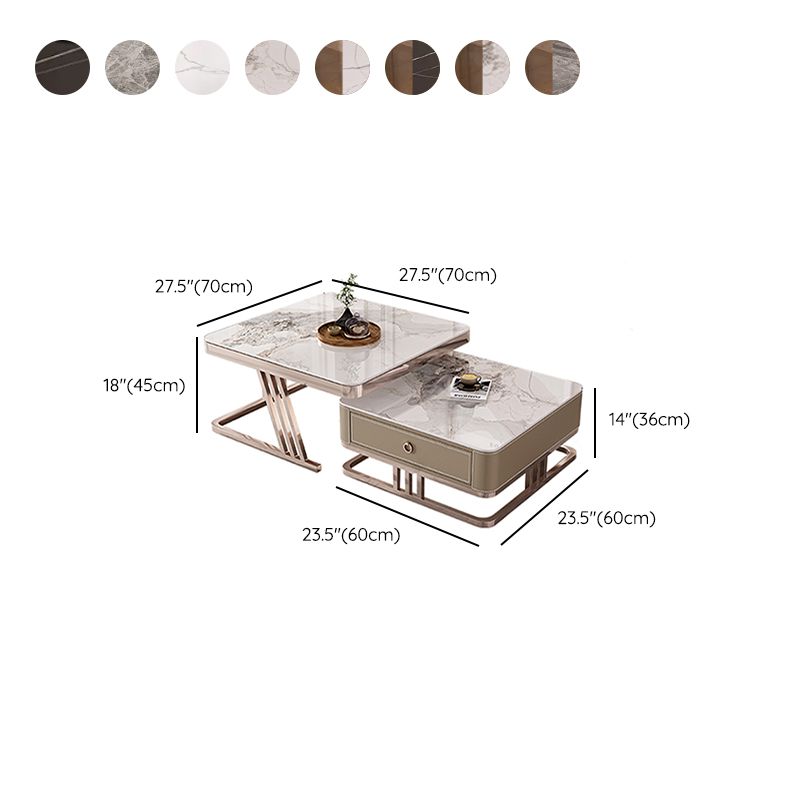 Slate Square Coffee Table Frame 2 Nesting Coffee Table Set for Living Room
