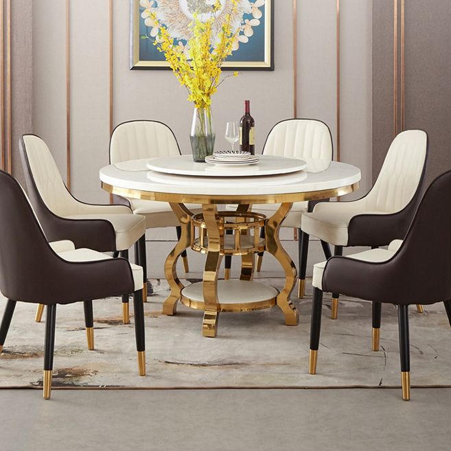 Luxury Style Marble Dining Table Single Pedestal Base Round Table for Home