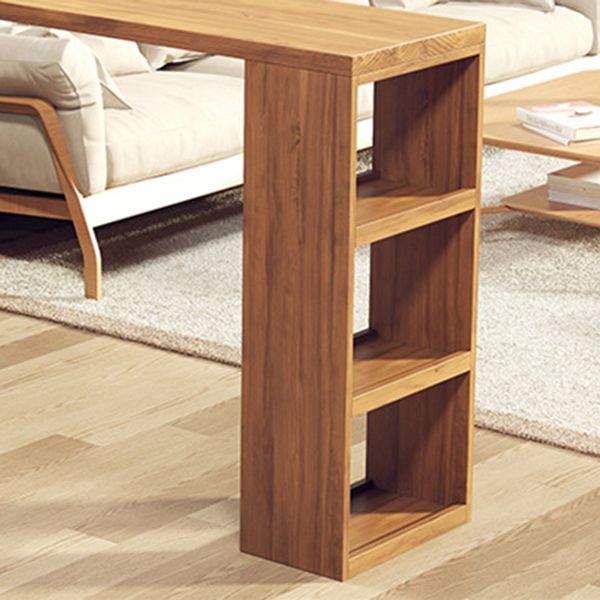 Solid Wood Bistro Table Brown Rectangle Bar Height Pub Table with 3-shelf