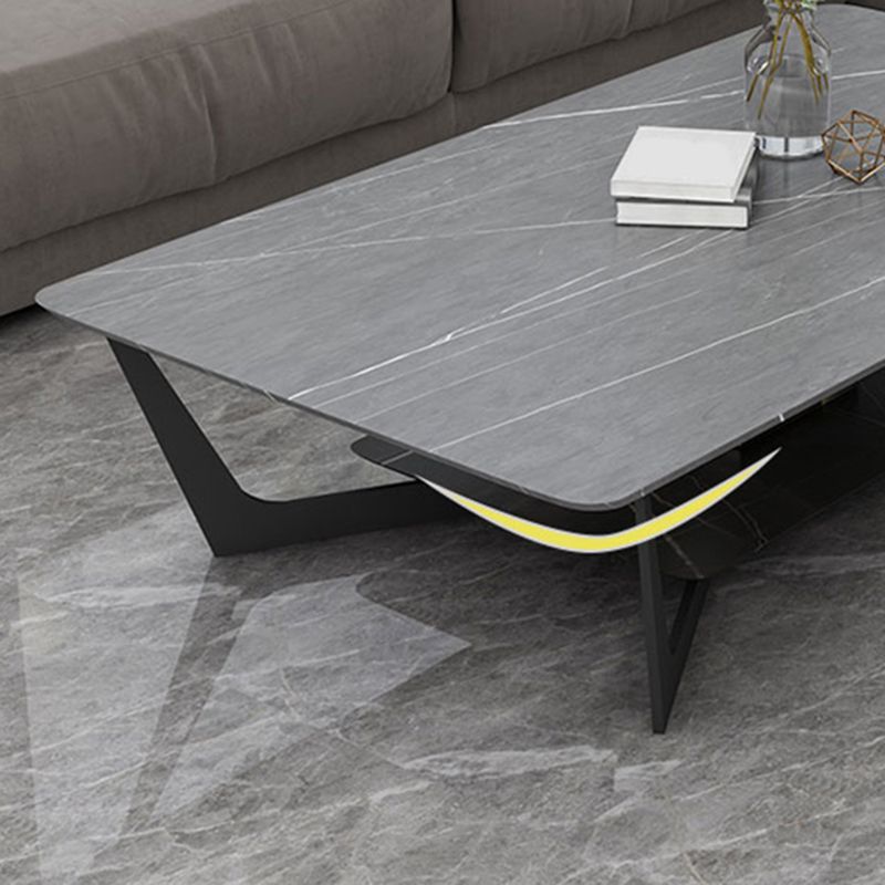 Cross Legs Coffee Table with Shelf Luxurious Metal Cocktail Table