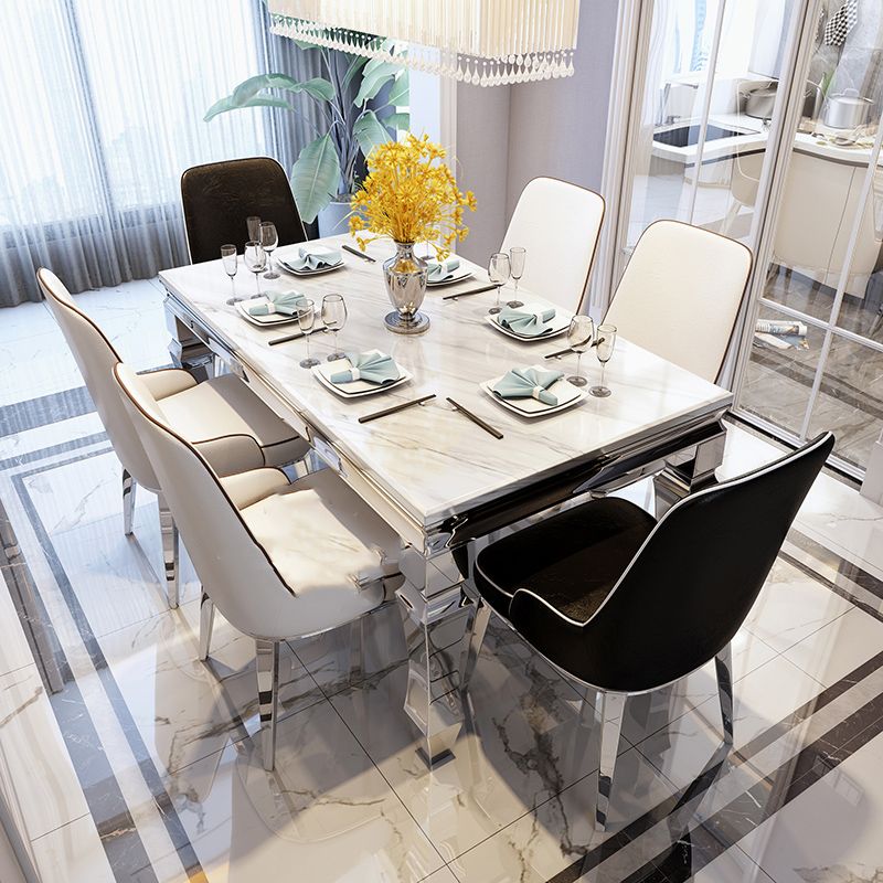 Nordic Rectangle Dining Site Table Marble Dining Room Collection with 4-foot