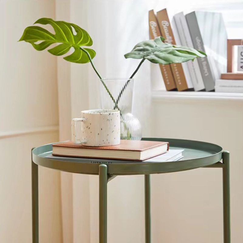 Mid-Century Cross Legs End Side Table Round Tray Top Corner Table