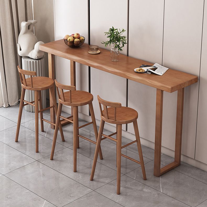 Modern Solid Wood Bar Table Brown Rectangle Bar Height Cocktail Table with Sled Base