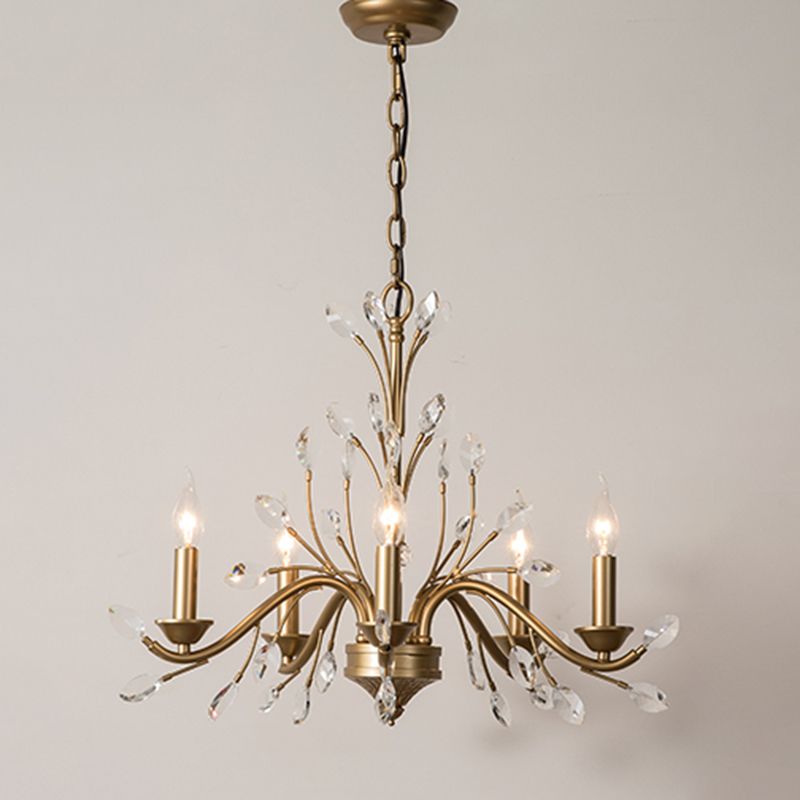 Branches Pendant Lighting Fixture Rustic Style Gold Crystal Hanging Pendant Light