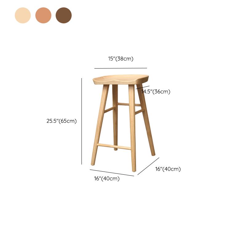 Modern Backless Counter Stool Wood Bar Stool with Pedal and Wooden Seat