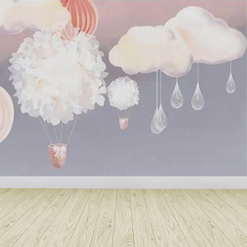 Balloon and Cloud Print Mural Cartoon Washable Baby Room Wall Covering, Made to Measure