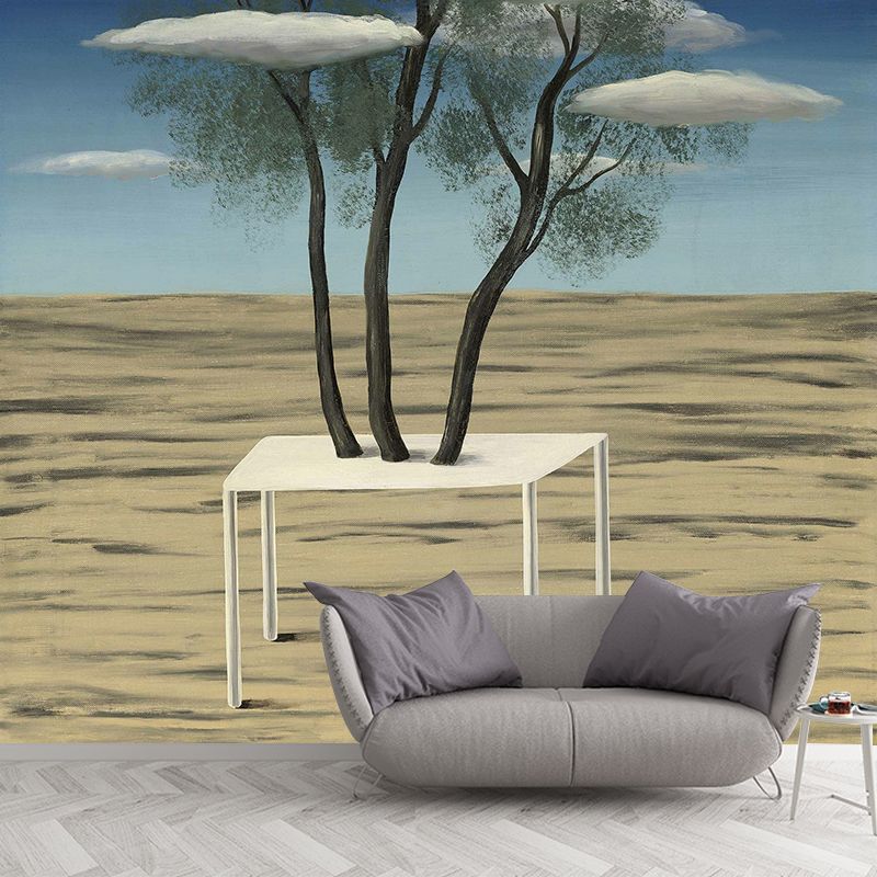 Surrealist Magritte the Oasis Murals in Yellow-Blue Moisture Resistant Wall Art for Living Room