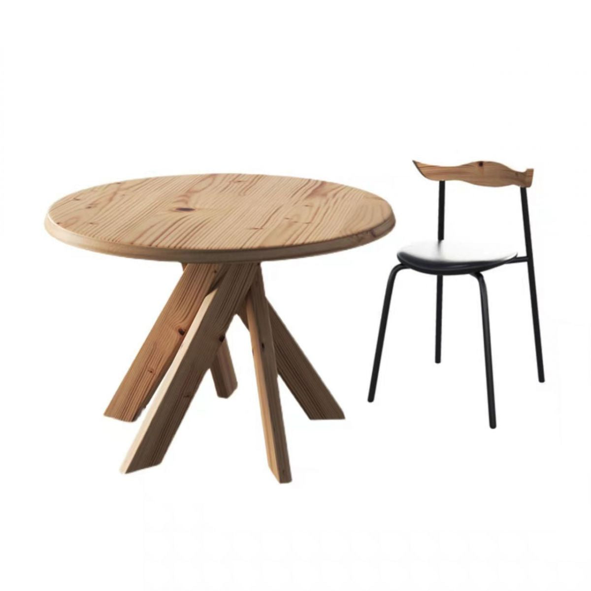 1/2/5 Pcs Wood Modern Dining Room Set with Round Table and Metal Chairs Dinette Set