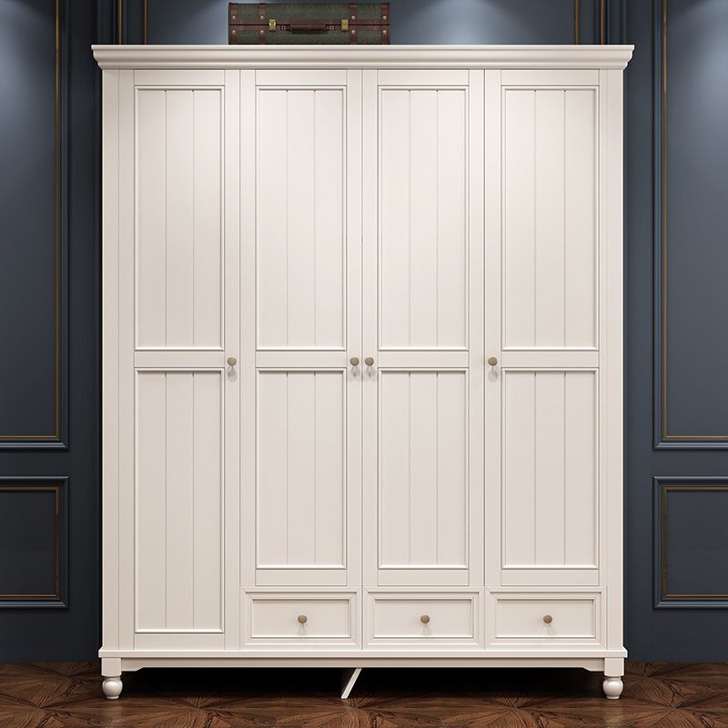 French Country White Wardrobe for Bedroom Rubberwood Cabinet with Drawers