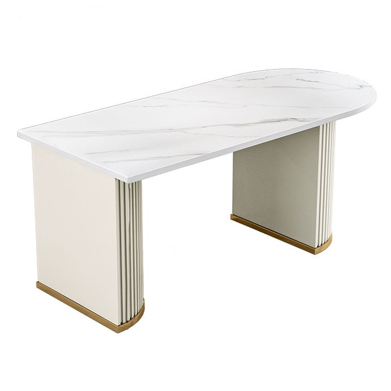 Stone White Top Dining Table Modern Dining Table with Double Pedestal Base