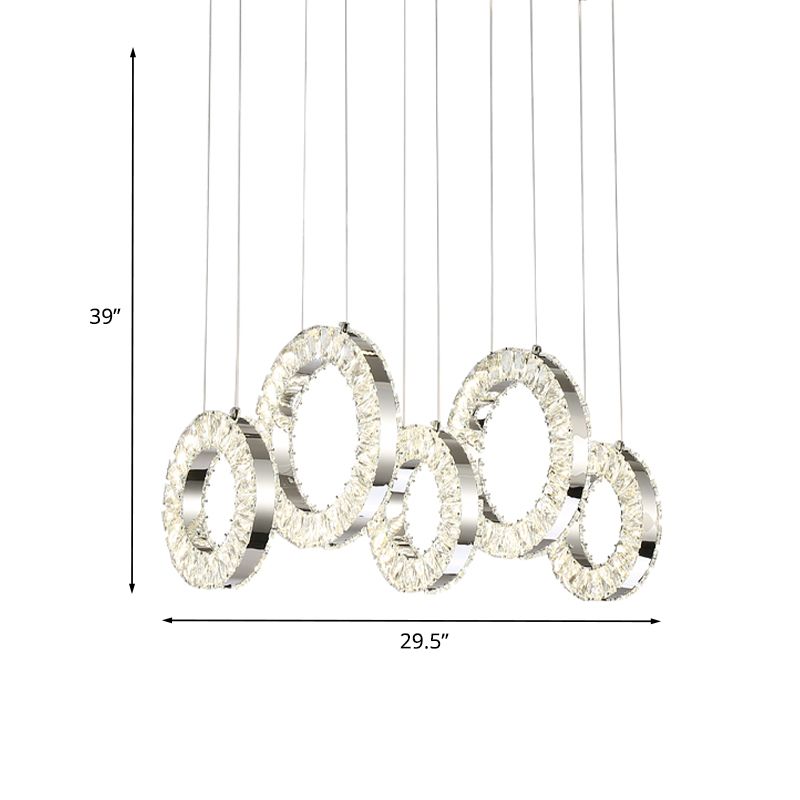 Nickel 5 luci a ciondolo multi pendente contemporanee cerchi incrostati di cristallo lampada sul tavolo