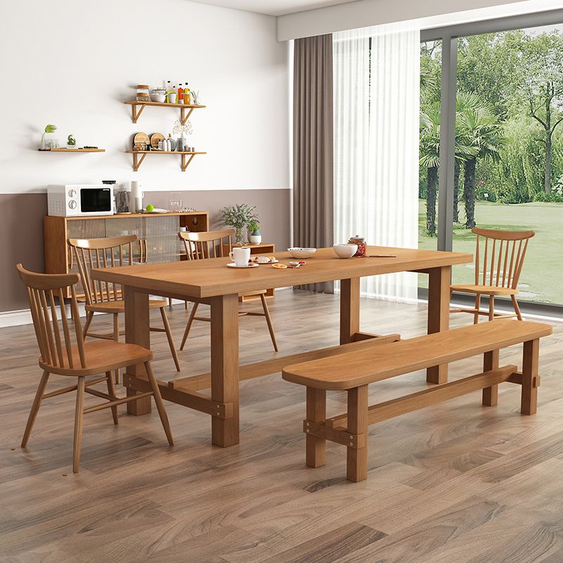 Modern Ash Wood Table for Restaurant Rectangle Dining Table with Trestle Base