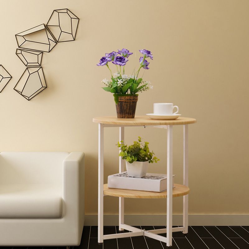 Modern Wood End Side Table Round 2-Tier Corner Table with Storage