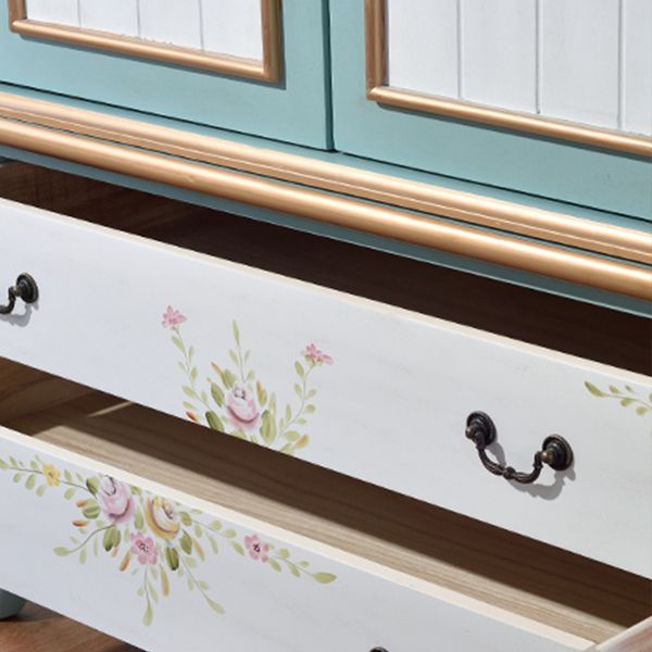 Matte Finish Wood Cabinet with Garment Rod Coastal Storage Cabinet with Hinged Doors