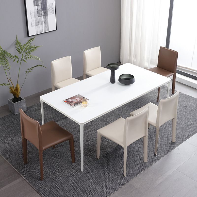 Contemporary Faux Leather Dining Chairs Armless Chairs with Metal Base