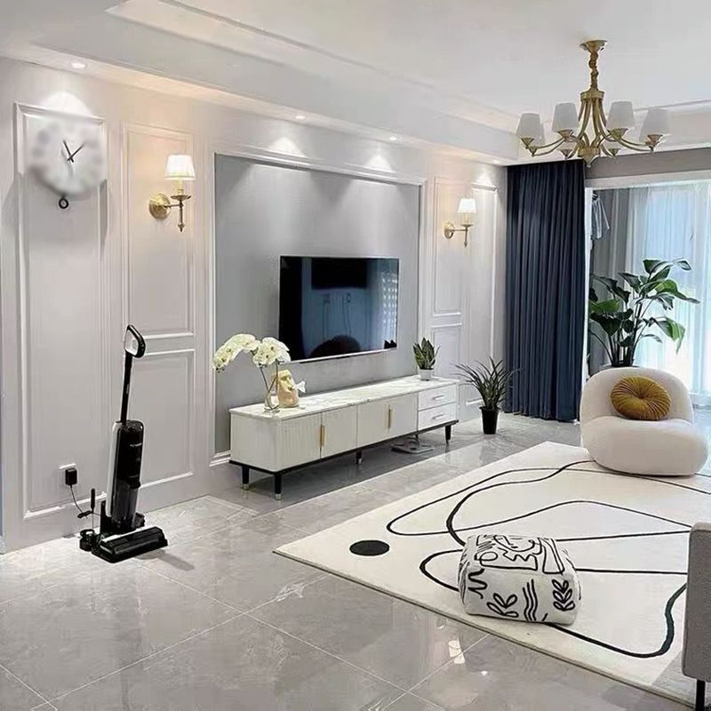 Beige Abstart Rug Polyester Modern Carpet Non-Slip Backing Area Rug for Living Room