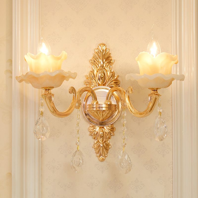 Verweerde zink gearceerde wandlicht vintage imitatie jade gang muur gemonteerde lamp met kristal accent