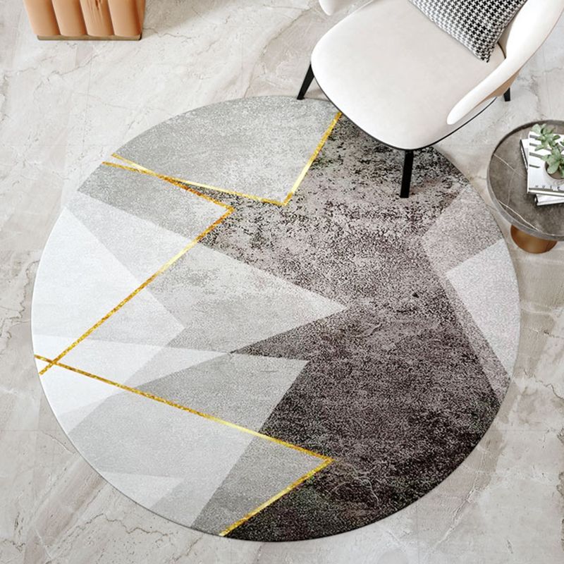 Modern Color Block Rug Polyester Grey Area Carpet Stain Resistant Area Rug for Bedroom