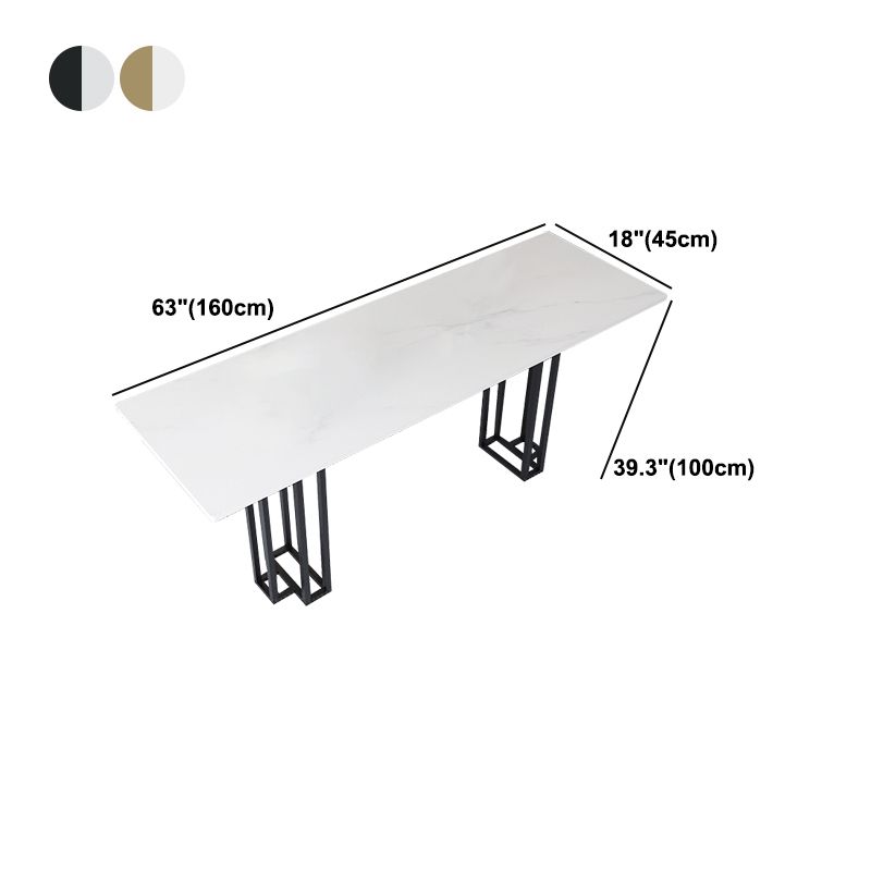 Industrial Marble Bar Table with Rectangle Table Top Double Pedestal Table - 39" H