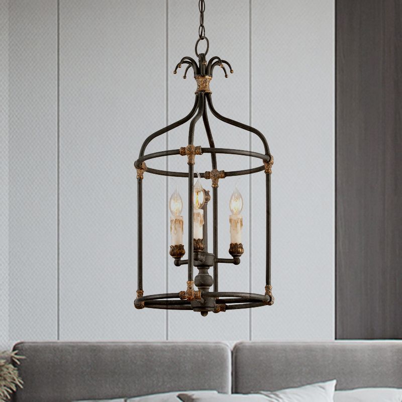 Birdcage Living Room Chandelier Lighting Rustic Metallic 3 Bulb Black and Gold Pendant lampe