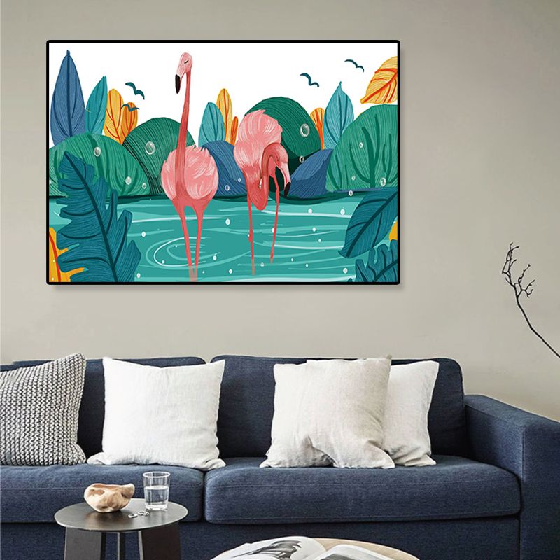 Flamingo Print Painting Tropical Stylish Textured Canvas Wall Art for Dining Room