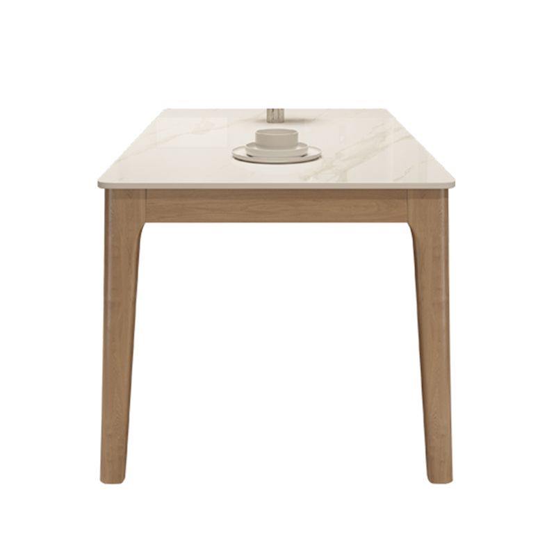 Modern White Stone Top Dining Table Rectangular Tabletop with Wood Legs