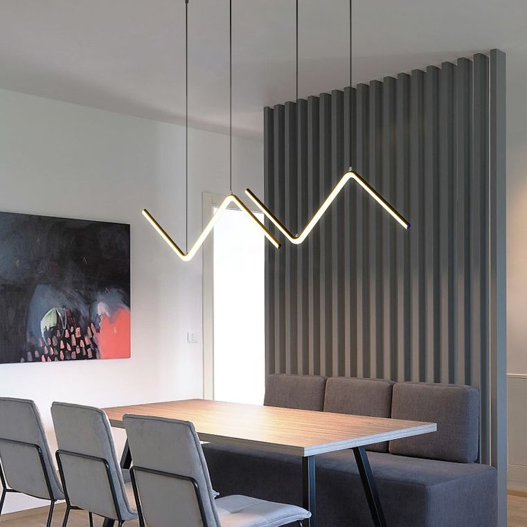 Nordic Minimalist Rectilinear Chandelier Lamp Metal Hanging Pendant Lights for Restaurant