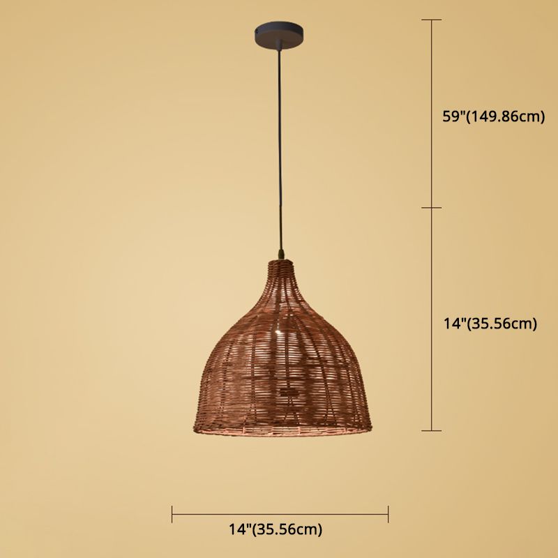 Hand-weaving Bamboo Bell Shape Hanging Light Asian Rattan Shade Single Light Pendant Lamp with 59" Hanging Wire