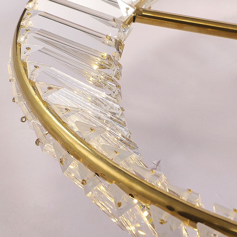 Contemporary Circular Flush Light Crystal 1 Light Flush Mount Ceiling Fixture in Gold