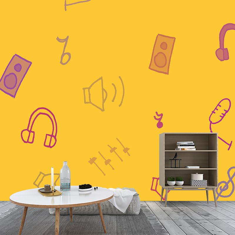 Illustration Stain Resistant Wallpaper Musical Notes Living Room Wall Mural