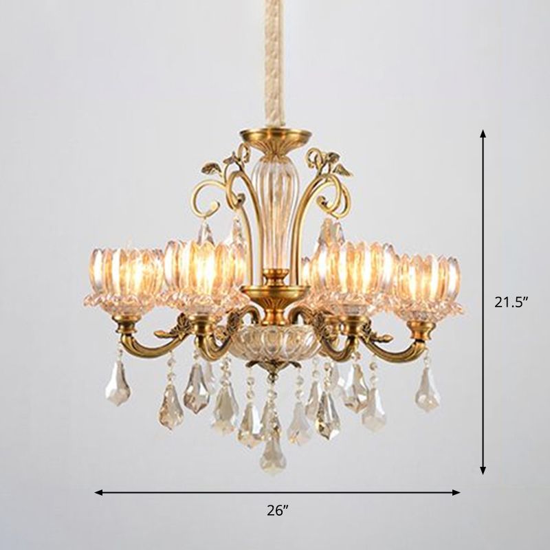 Geschnitzte Kristall hängend hängendes antikes Gold Finish Lotus Esszimmer Deckenkraut