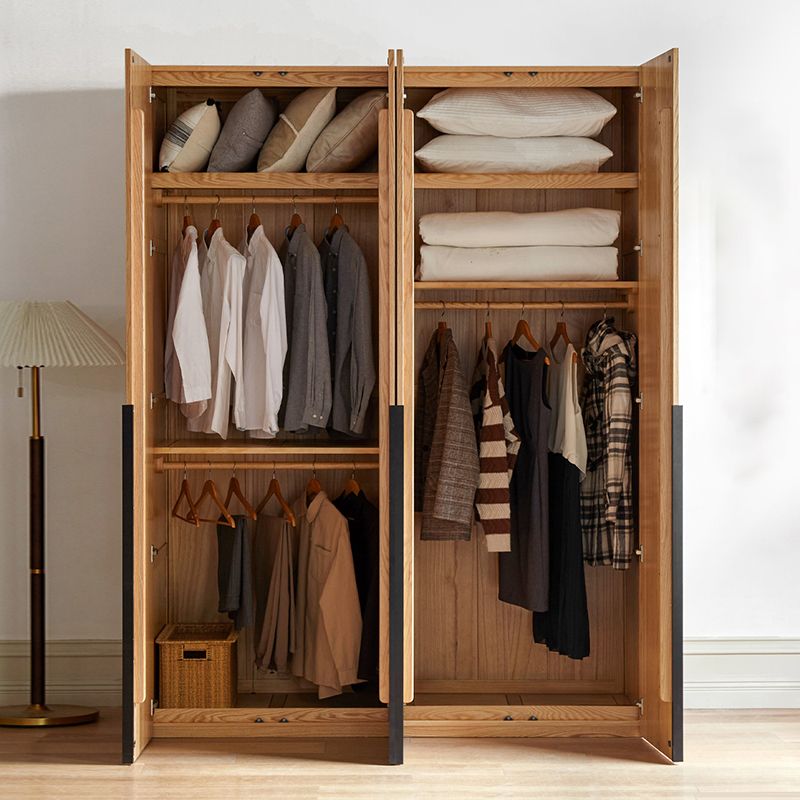 Solid Wood Frame Wardrobe Freestanding Wardrobe Armoire with Shelves and Clothes Rail