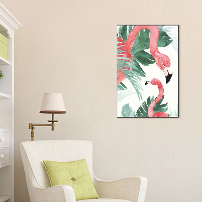 Tropical Style Flamingo Painting in Pastel Color Textured Canvas for Dining Room