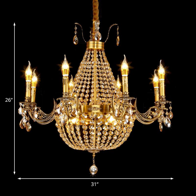 Candelabra Hanging Light Contemporary Metal 2/6/8 Lights Gold Chandelier Light with Crystal Strand, 27"/31" Wide