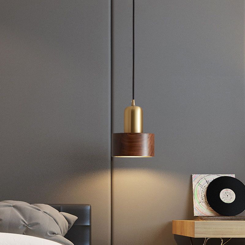 Brown Walnut Wood Pendant Lighting Fixtures Modern Lantern Suspension Lamp for Living Room