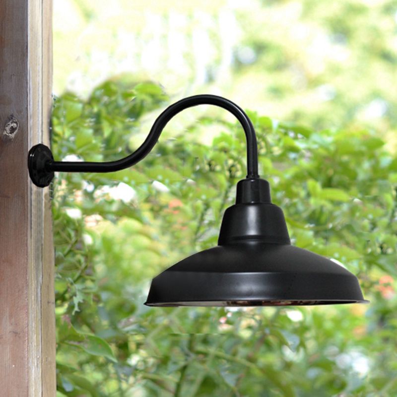 1 Kopfleuchter Lichtleuchte Vintage Schwarz Schmiedeeisenwandlicht mit Schwanenhalsarm für Veranda