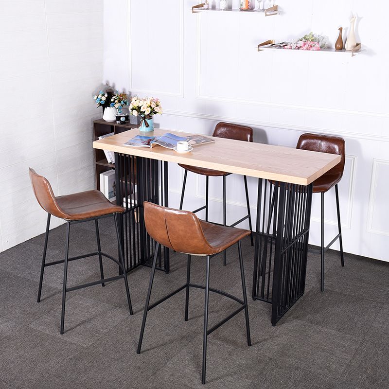 Natural Finish Pine Wood Top Bistro Table with Metal Double Pedestal