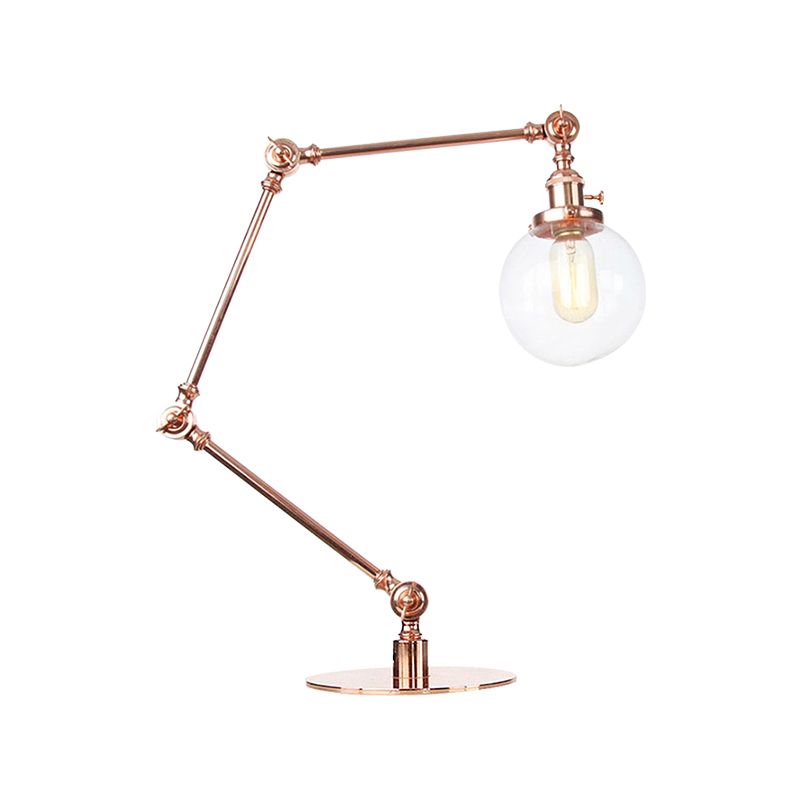Industrial Global Table Lamp Amber/Clear Glass 1 Light Restaurant Table Light with Adjustable Arm in Black/Brass Finish