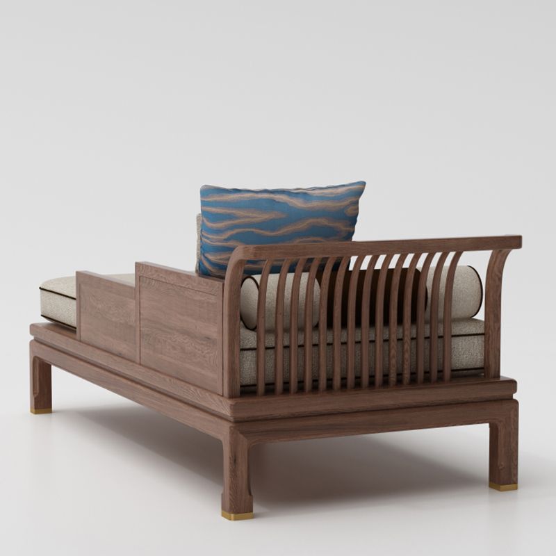 Farmhouse Wood Cushioned Chaise Lounge Ash and Walnut Left-Arm Floor Chair with Pillow